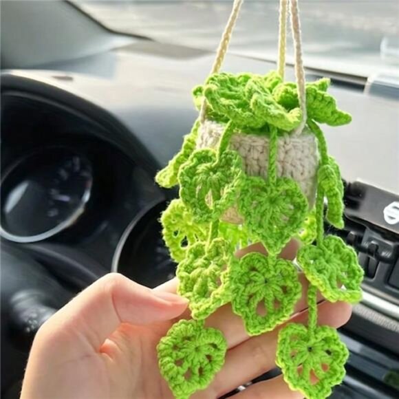 Charming Crochet Hanging Plant Pendant Hand-Knitted - Picture 1 of 6
